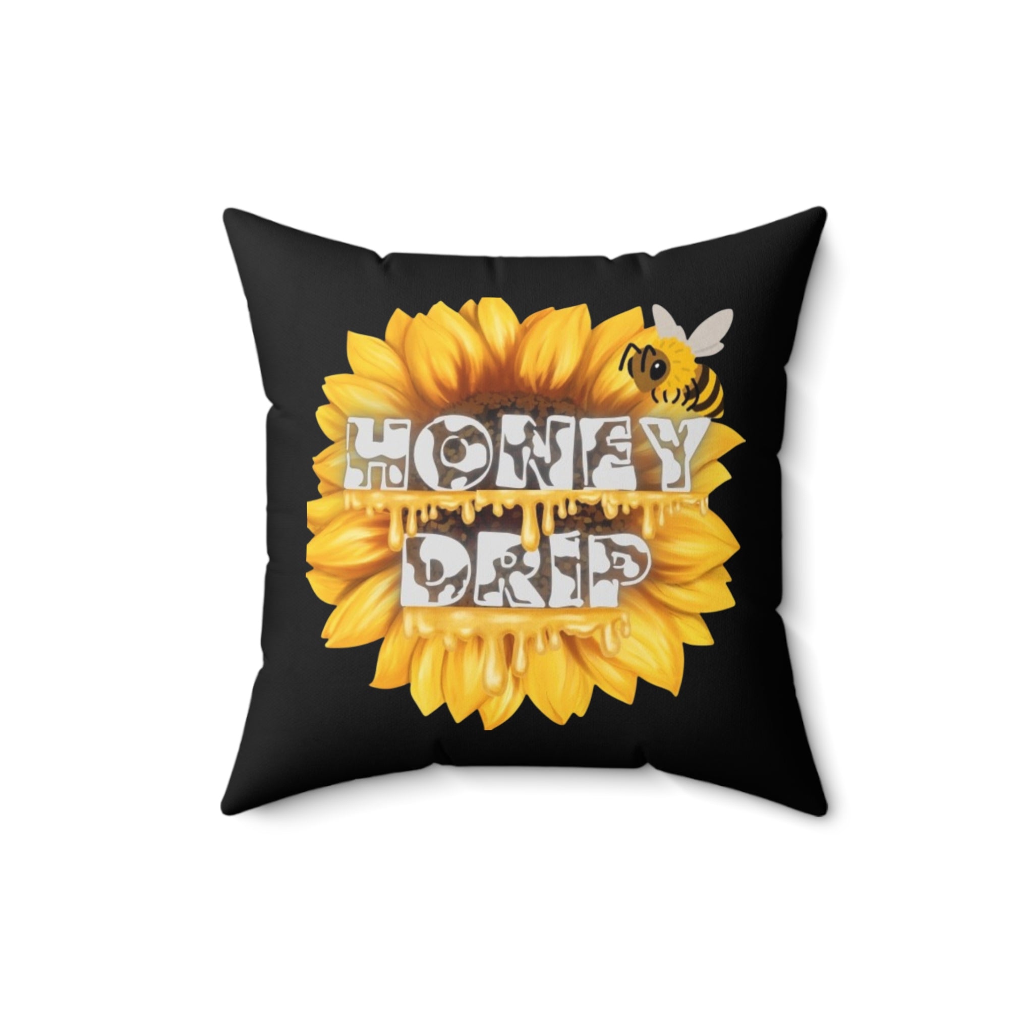 Sunflower "Honey Drip" Decorative Pillow — Bee & Floral Accent Cushion