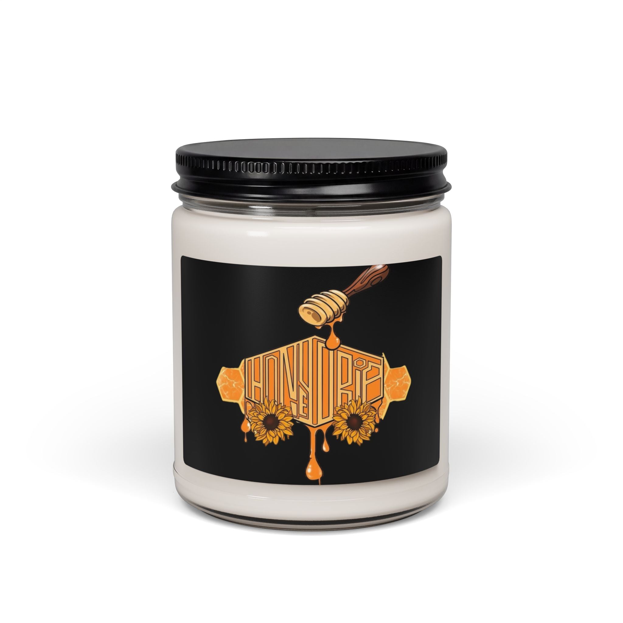 Honey Drip Soy Candle — 9oz Scented Jar with Sunflower & Honeycomb Design