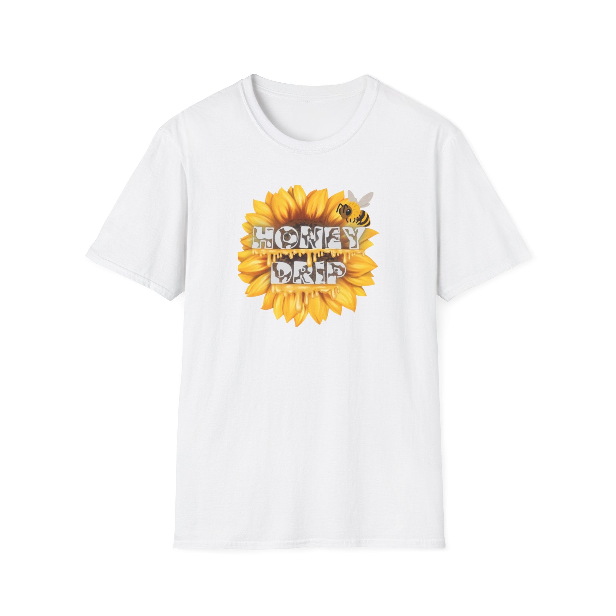HoneyDrip Sunflower T-Shirt — 'Honey Drip' Graphic Tee with Sunflower & Bee