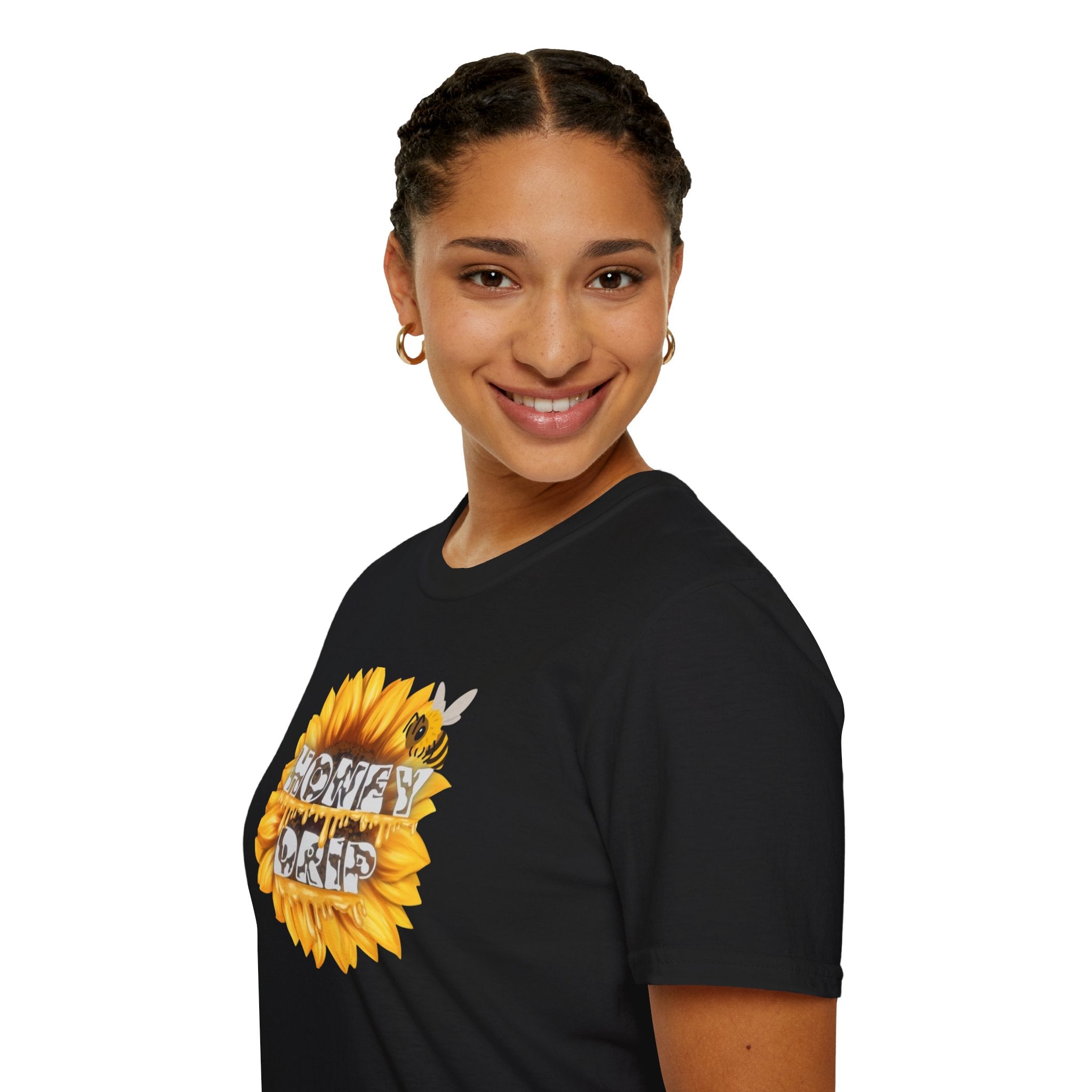 HoneyDrip Sunflower T-Shirt — 'Honey Drip' Graphic Tee with Sunflower & Bee