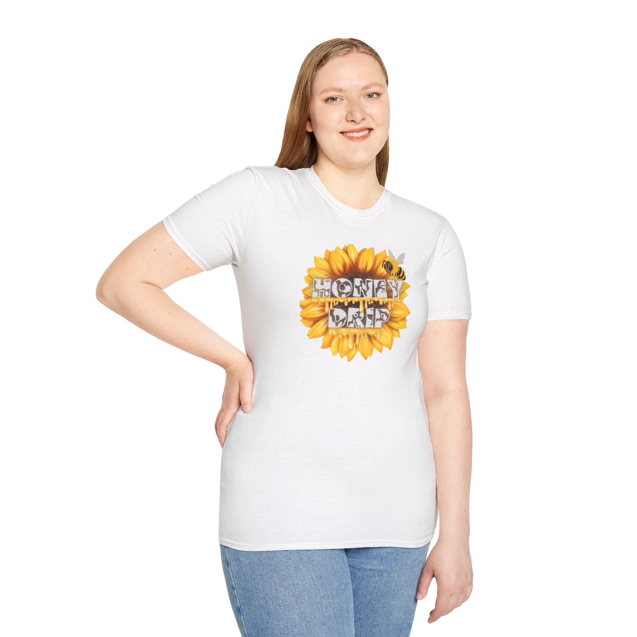 HoneyDrip Sunflower T-Shirt — 'Honey Drip' Graphic Tee with Sunflower & Bee