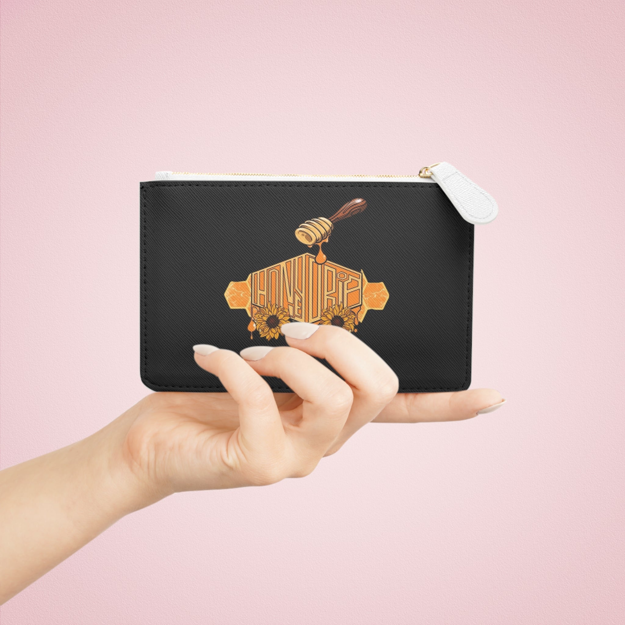 Honey Drip Mini Clutch Bag — Floral Bee Wallet with 'Simple & Sweet' Accent