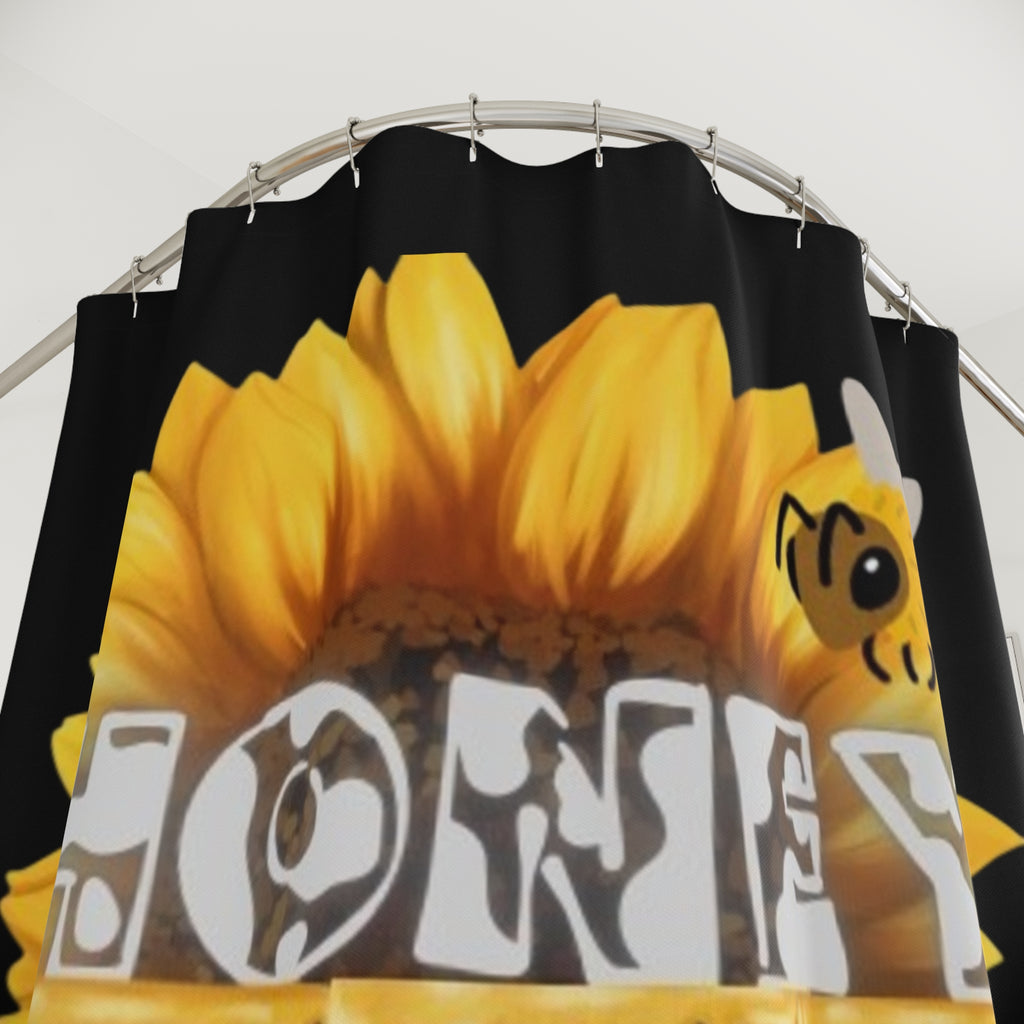 Honey Drip Sunflower Shower Curtain — Bee & Sunflower Bathroom Decor