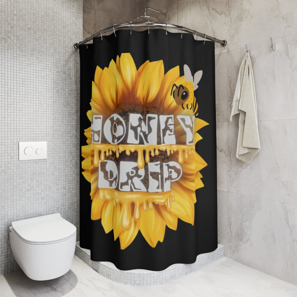 Honey Drip Sunflower Shower Curtain — Bee & Sunflower Bathroom Decor