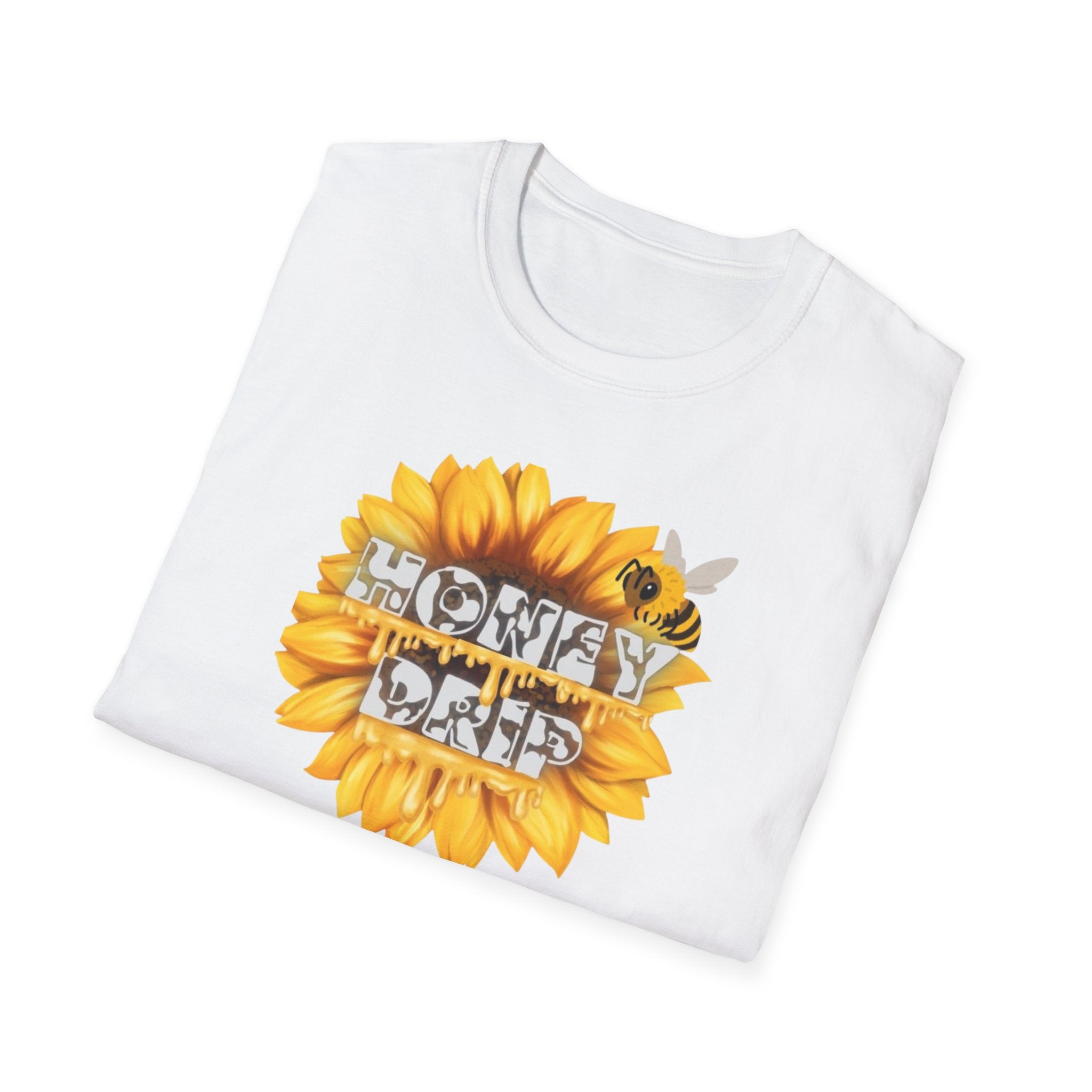 HoneyDrip Sunflower T-Shirt — 'Honey Drip' Graphic Tee with Sunflower & Bee