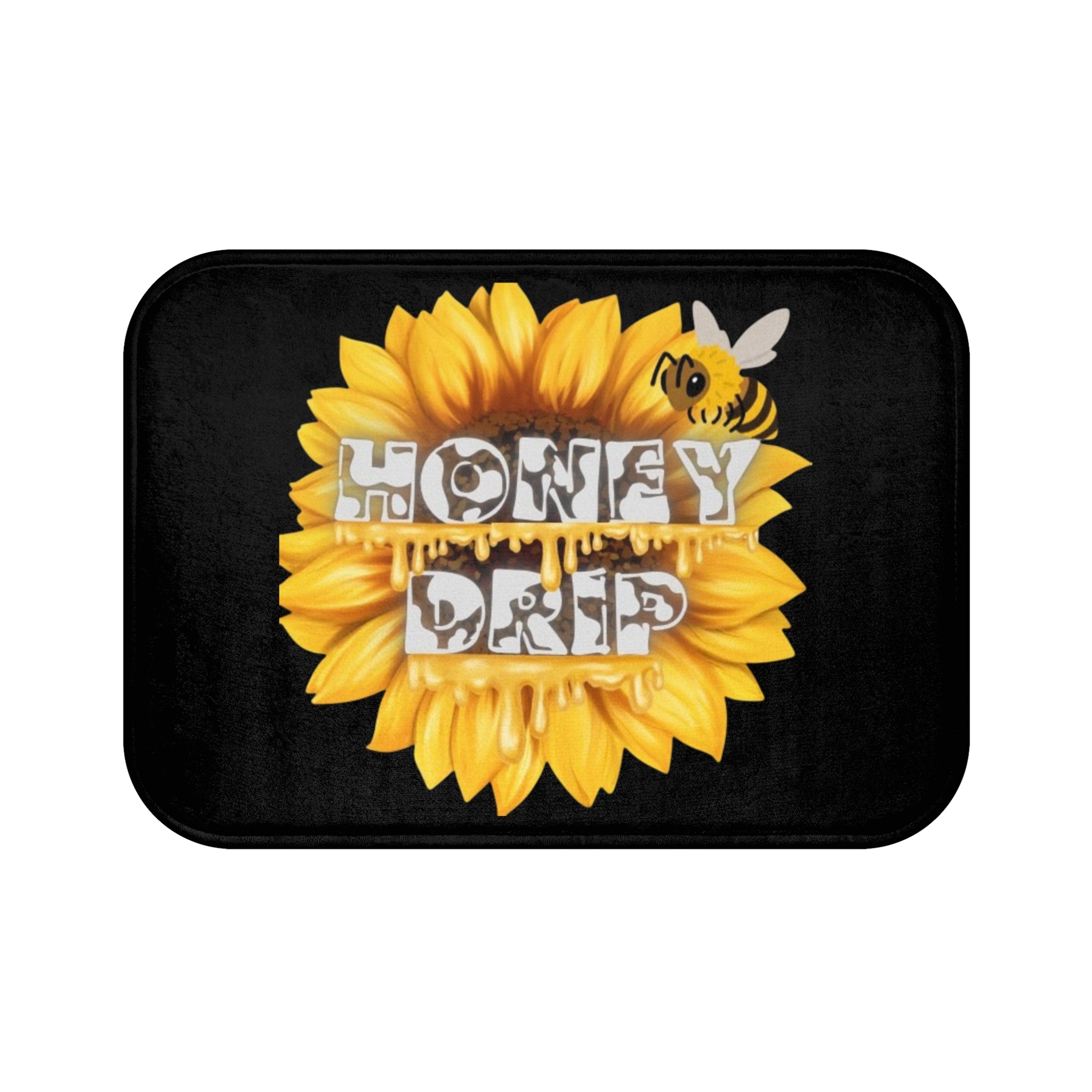 Honey Drip Sunflower Bath Mat – Bee & Floral Bathroom Rug