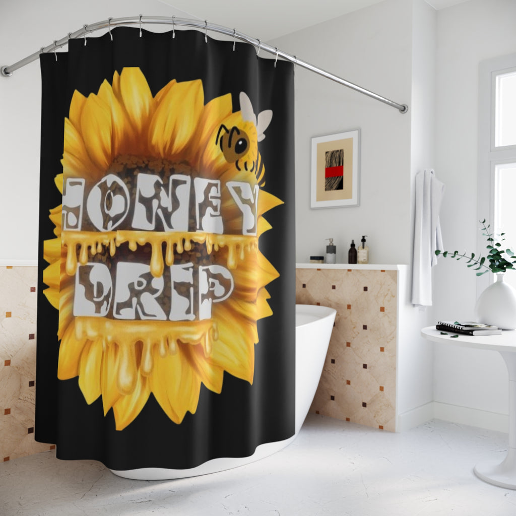 Honey Drip Sunflower Shower Curtain — Bee & Sunflower Bathroom Decor