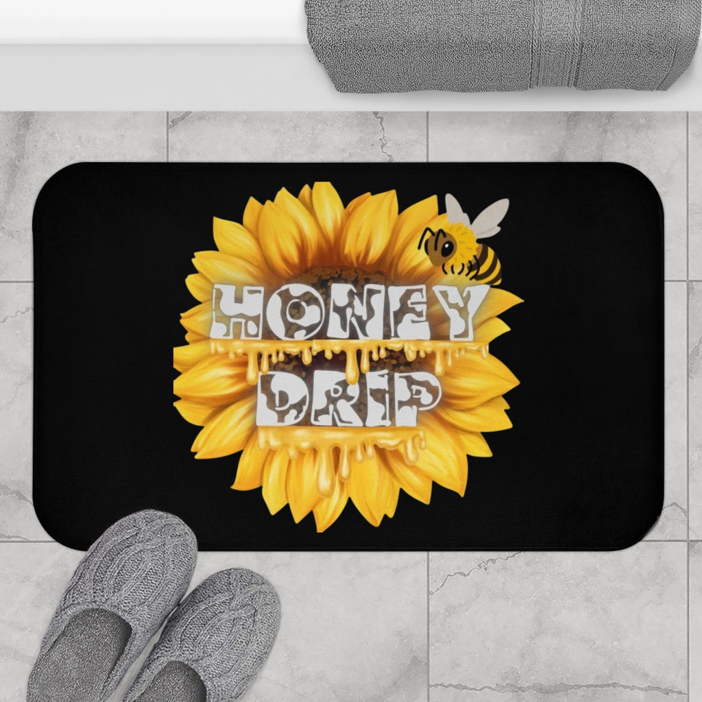 Honey Drip Sunflower Bath Mat – Bee & Floral Bathroom Rug