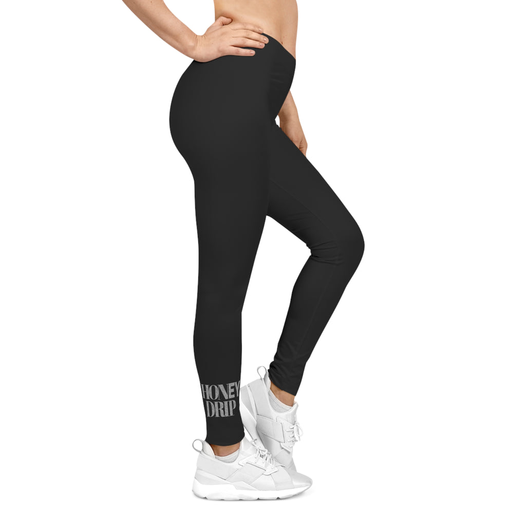 Women's 'Honey Drip' Black Casual Leggings — Minimal Text Accent