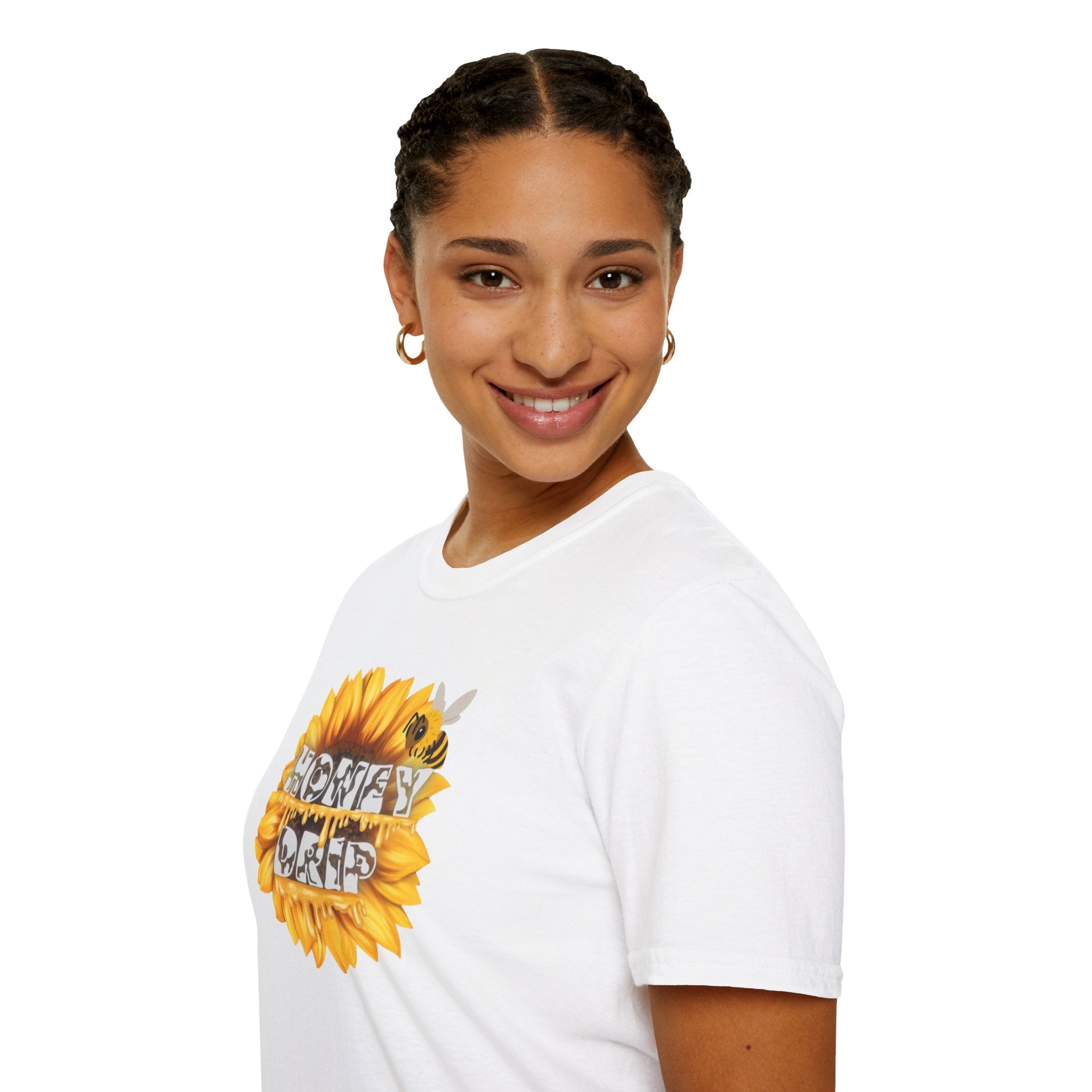 HoneyDrip Sunflower T-Shirt — 'Honey Drip' Graphic Tee with Sunflower & Bee