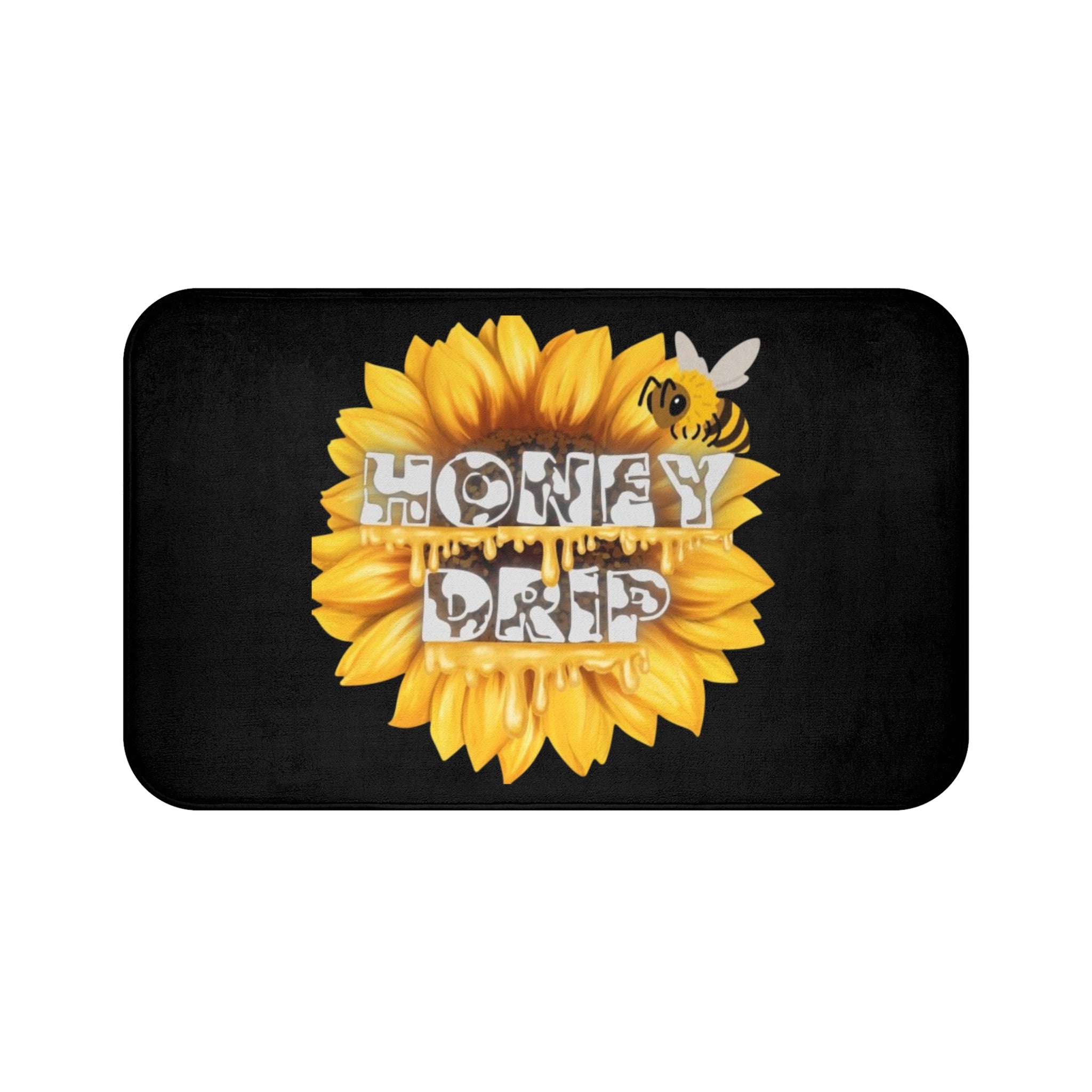 Honey Drip Sunflower Bath Mat – Bee & Floral Bathroom Rug
