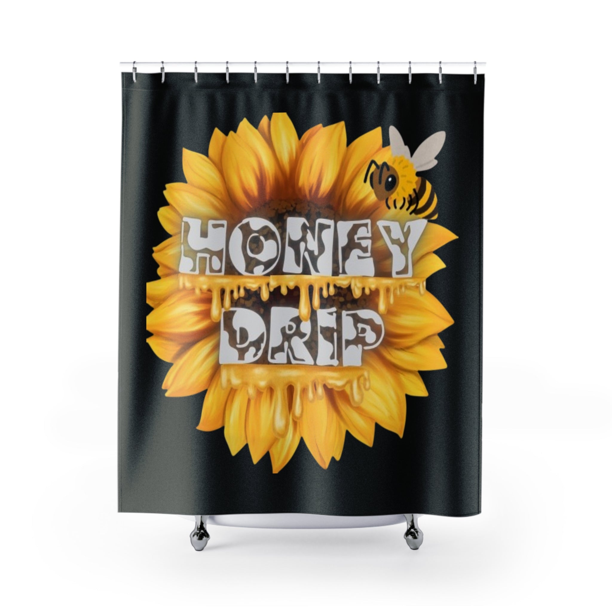 Honey Drip Sunflower Shower Curtain — Bee & Sunflower Bathroom Decor