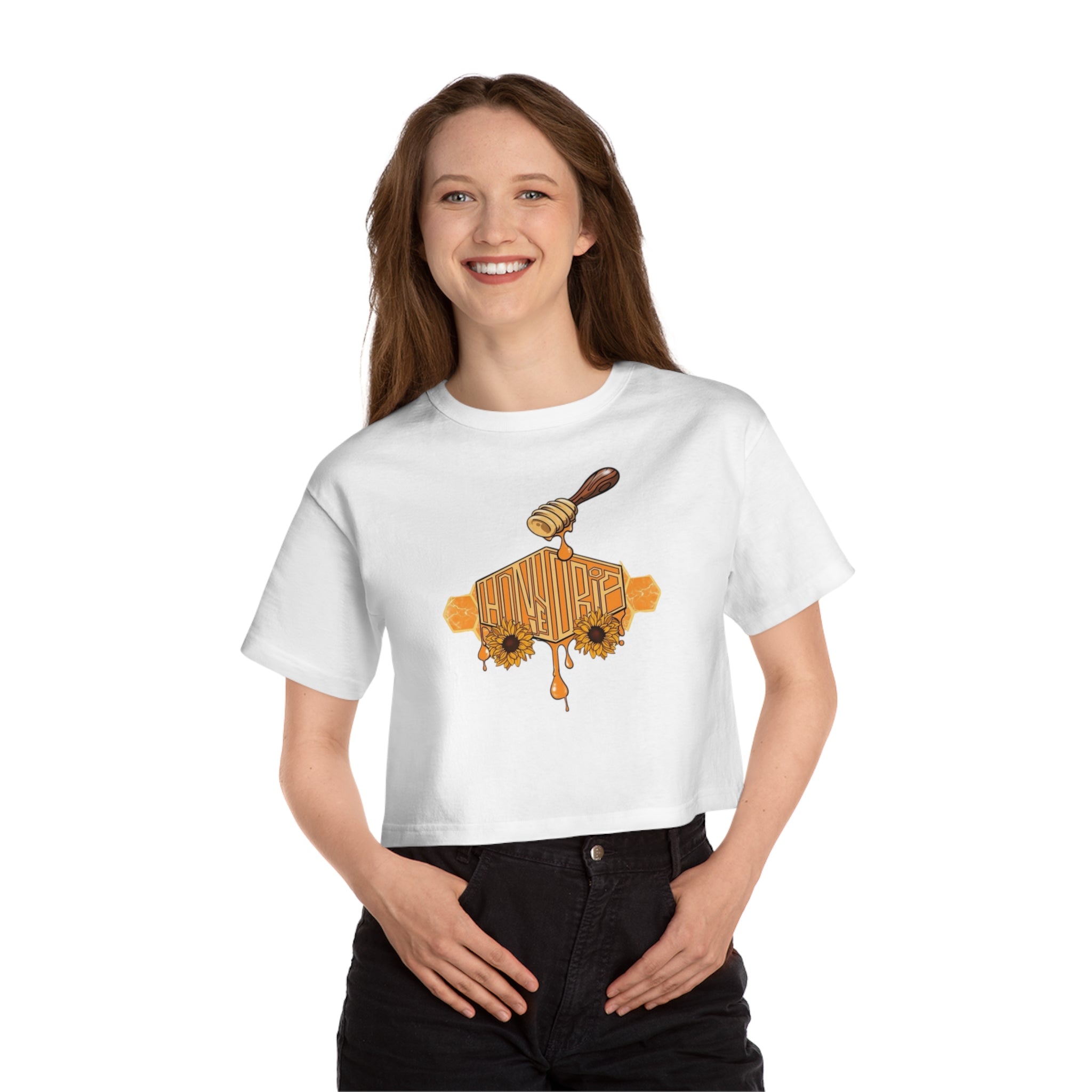 Honey Drip Cropped Tee — Floral Sunflower Bee Graphic T-Shirt