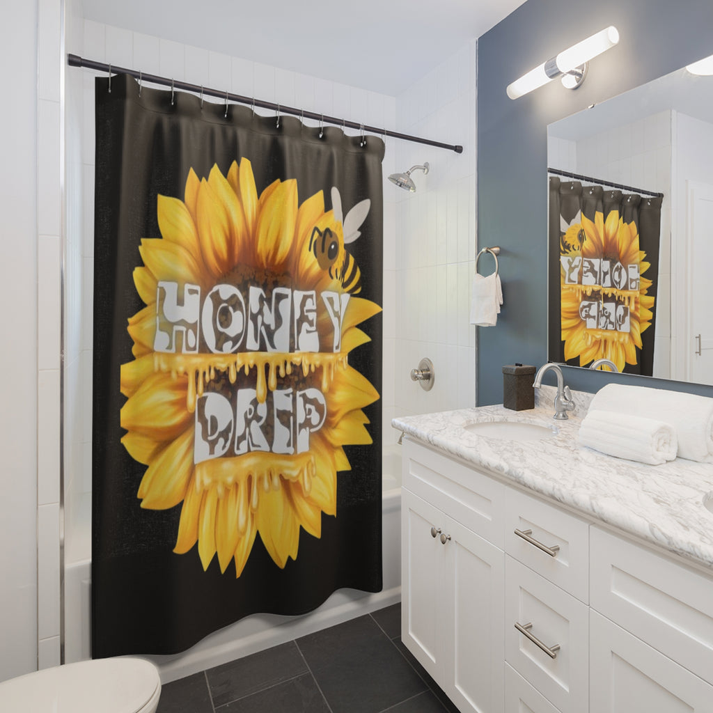 Honey Drip Sunflower Shower Curtain — Bee & Sunflower Bathroom Decor