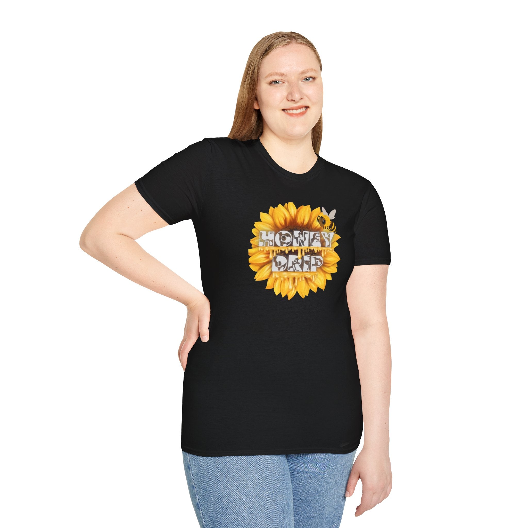 HoneyDrip Sunflower T-Shirt — 'Honey Drip' Graphic Tee with Sunflower & Bee