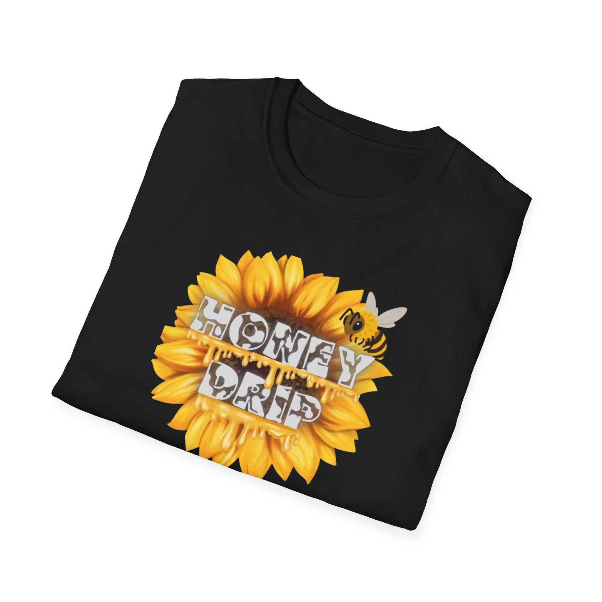 HoneyDrip Sunflower T-Shirt — 'Honey Drip' Graphic Tee with Sunflower & Bee