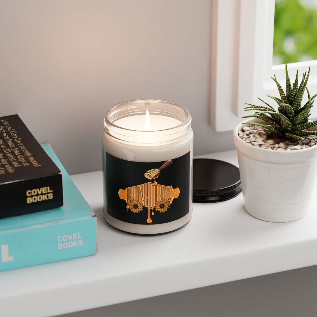 Honey Drip Soy Candle — 9oz Scented Jar with Sunflower & Honeycomb Design