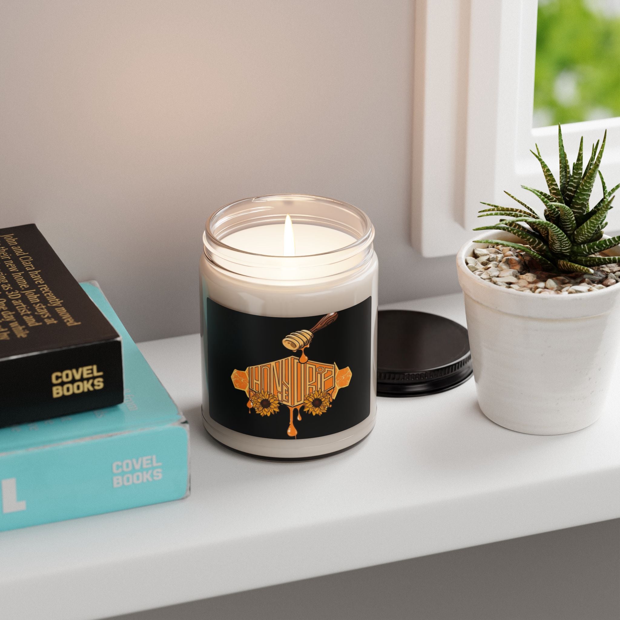 Honey Drip Soy Candle — 9oz Scented Jar with Sunflower & Honeycomb Design