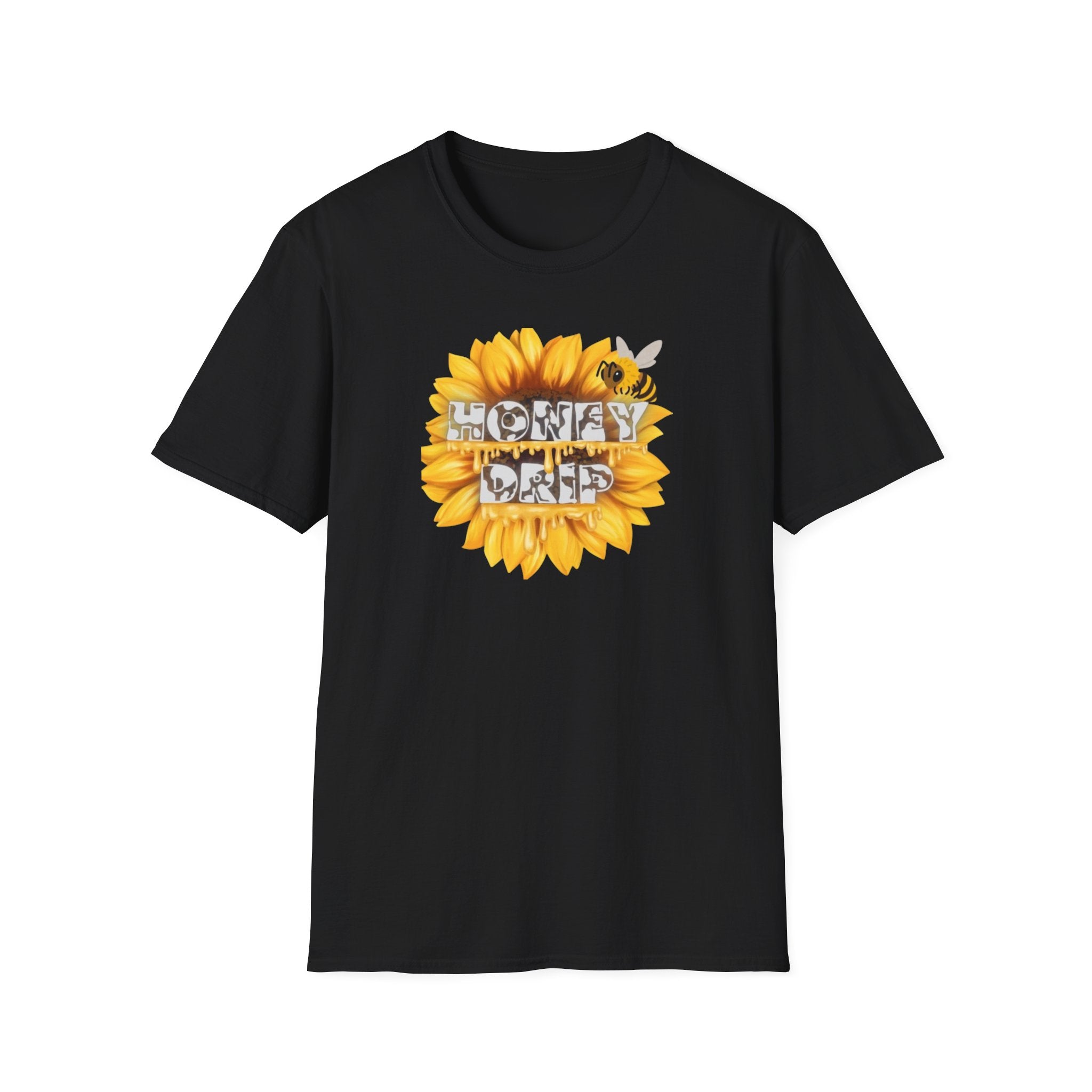 HoneyDrip Sunflower T-Shirt — 'Honey Drip' Graphic Tee with Sunflower & Bee