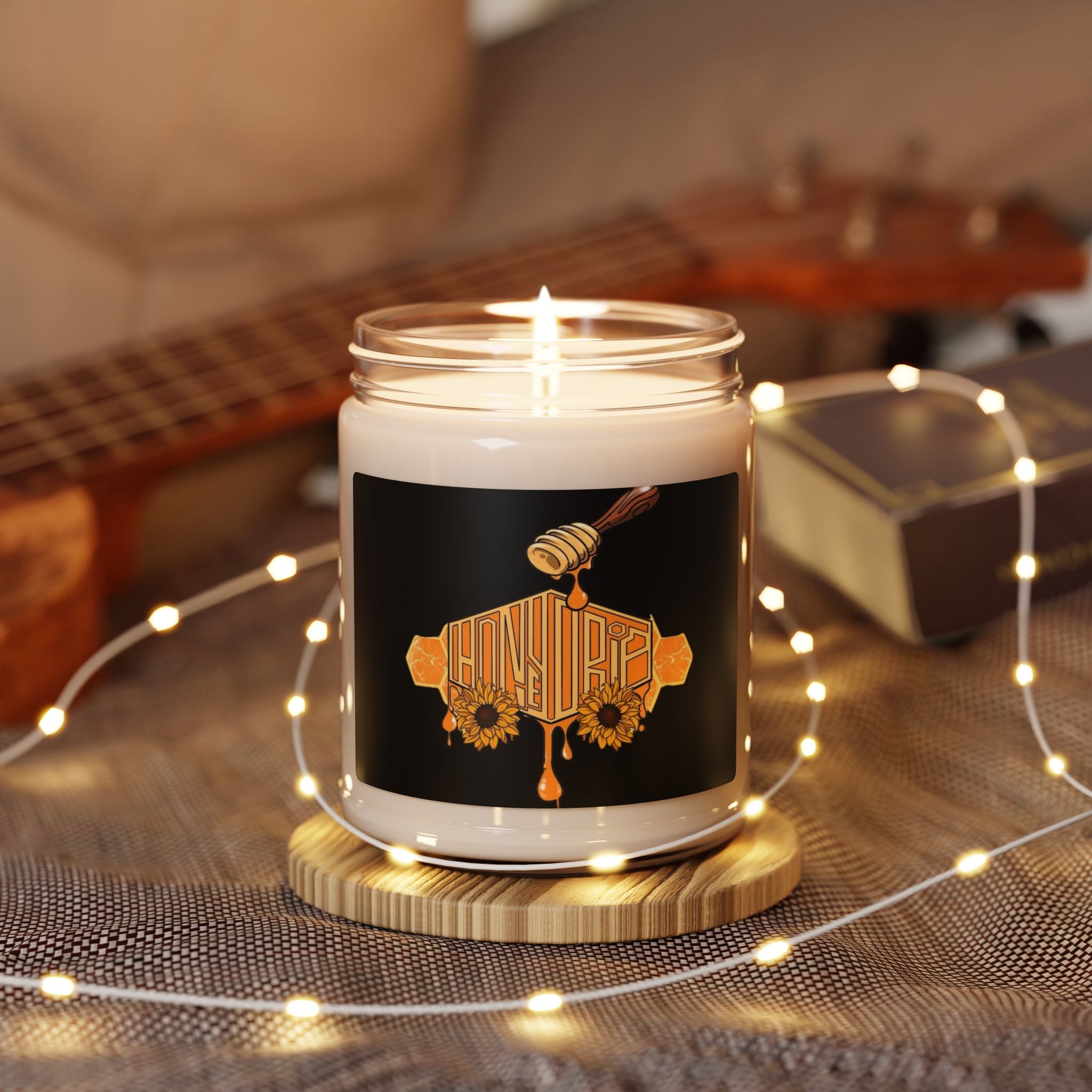 Honey Drip Soy Candle — 9oz Scented Jar with Sunflower & Honeycomb Design