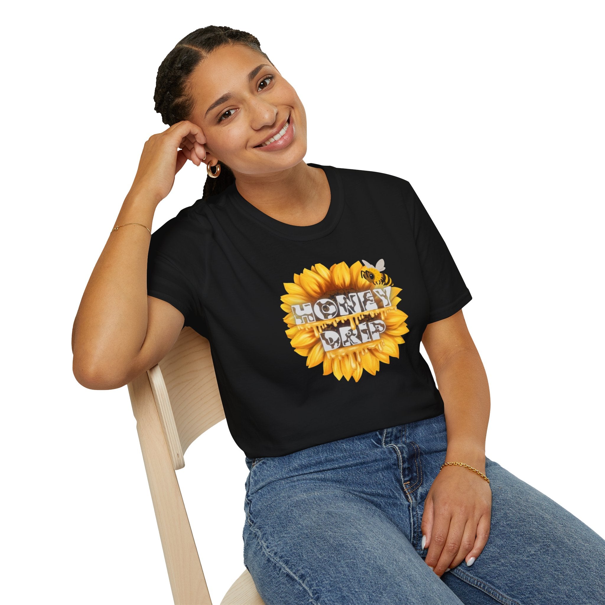 HoneyDrip Sunflower T-Shirt — 'Honey Drip' Graphic Tee with Sunflower & Bee